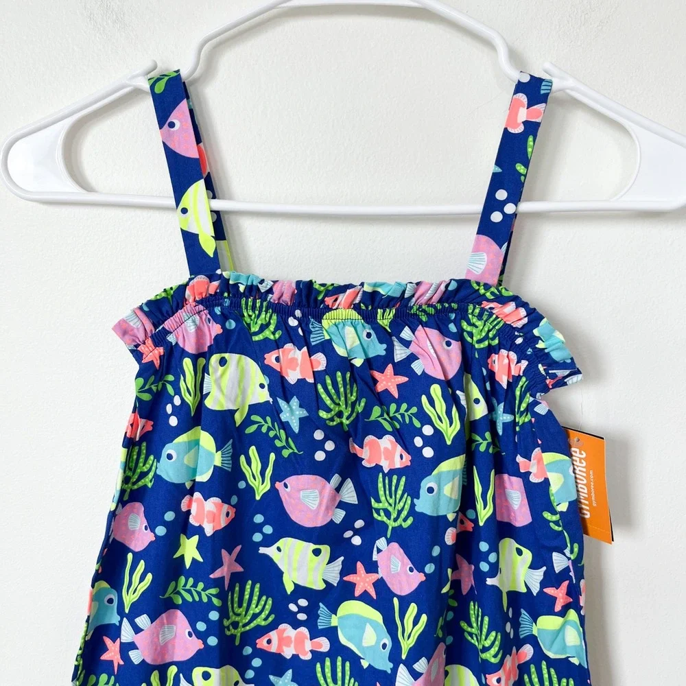 NEW Gymboree Splish Splash Fish Ruffle Dress Girls 12 Blue Pink
